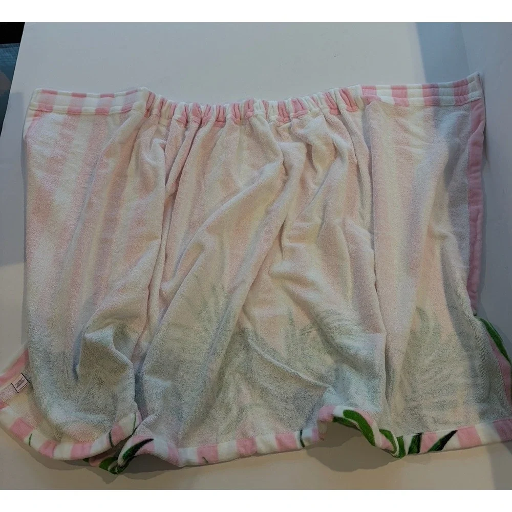 Victoria's Secret Body Wrap Towel Pink Striped  Bath Wrap Palm Leaf Design Beach
